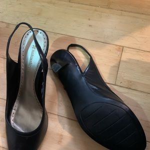 Sling back upper leather heels with open toe